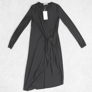 Zara black knotted asymmetrical hem long sleeve wrap dress